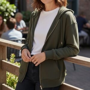 Olive Green Women's Casual Zip-Up Hoodie